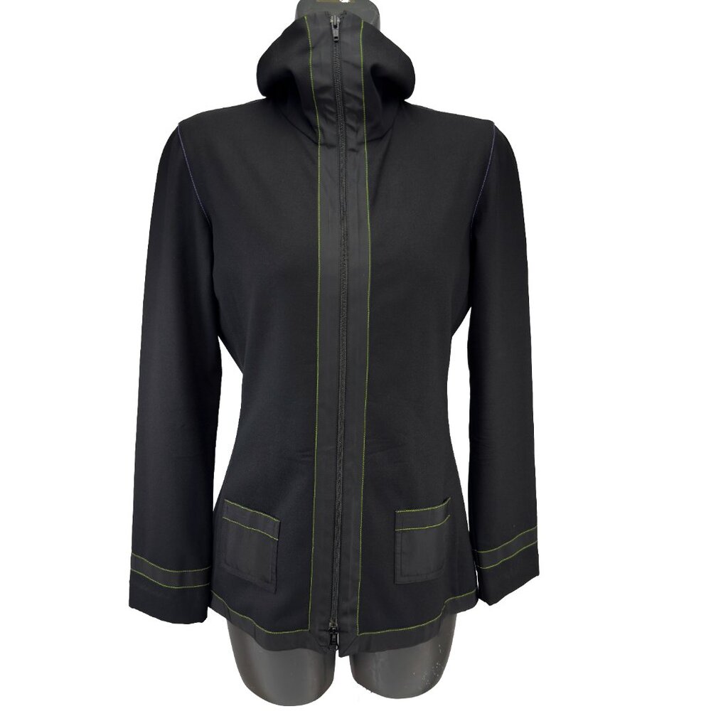 MARIE SAINT PIERRE Funnel Collar Designer Wool Sculptural Zip Black‎ Jacket sz 4